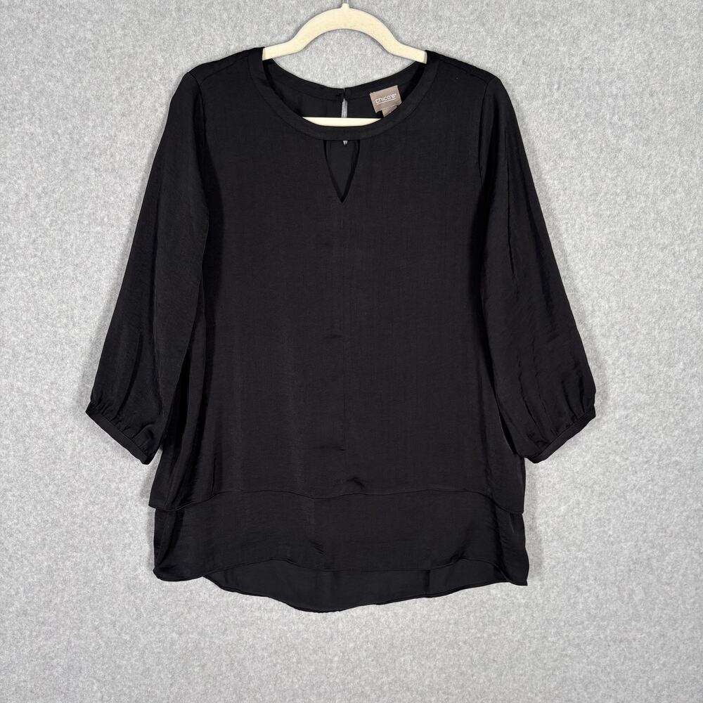 NEW $65 Chicos Satin Tunic Top Medium Layered Minimalist Lagenlook Career Church